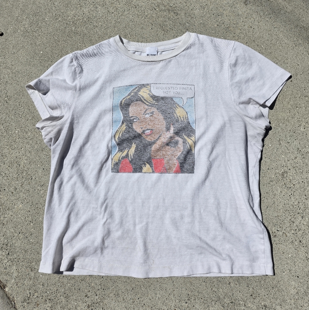 Re/Done White Short Sleeve Pop Art Portrait Tee